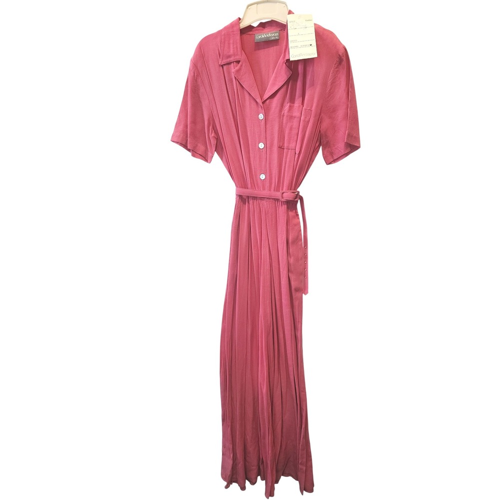 Vintage Carol Anderson California Pink Maxi Dress Summer 97 Belted Womens‎ M NWT